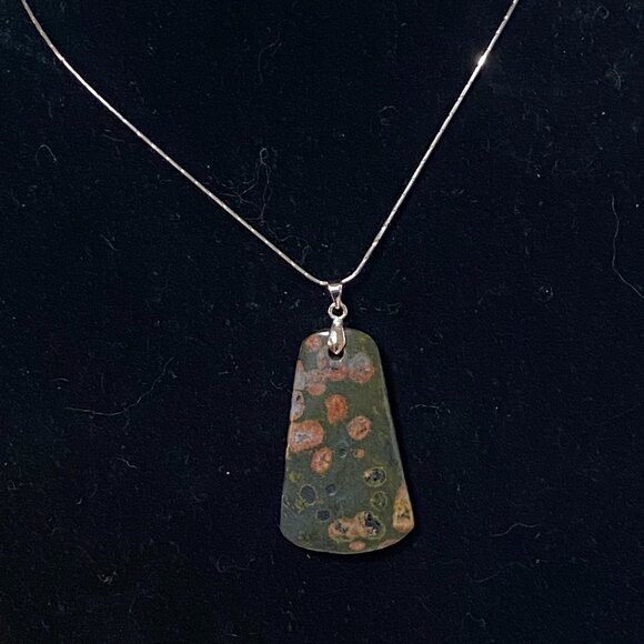 Natural Ocean Jasper Pendant, Genuine Dark Green Gemstone - Picture 6 of 9